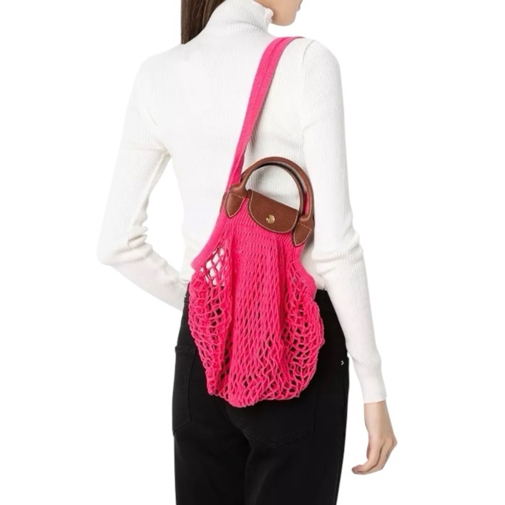 NWT Longchamp Le Pliage Filet Knit L Mesh Bag in Candy Pink - Picture 10 of 16